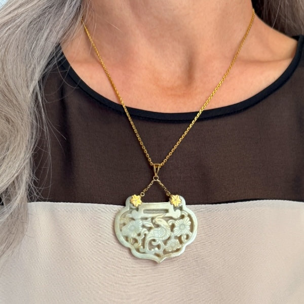 Vintage Carved Jade Phoenix Pendant