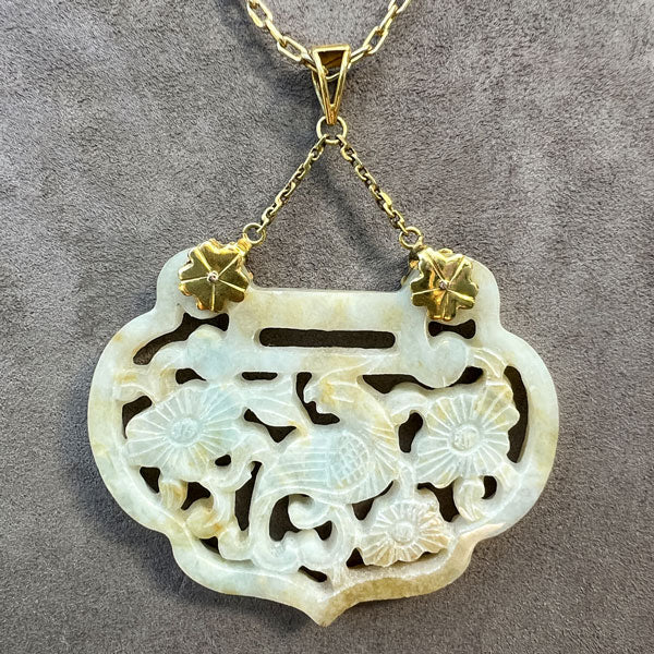 Vintage Carved Jade Phoenix Pendant, from Doyle & Doyle antique and vintage jewelry boutique