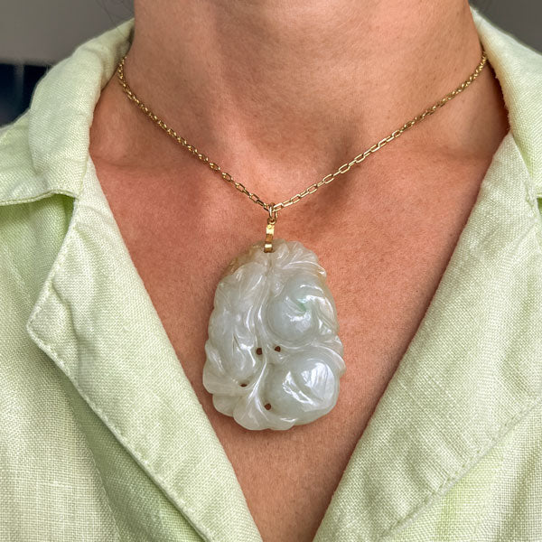 Vintage Carved Jade Pendant sold by Doyle and Doyle an antique and vintage jewelry boutique