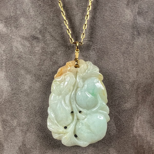 Vintage Carved Jade Pendant sold by Doyle and Doyle an antique and vintage jewelry boutique