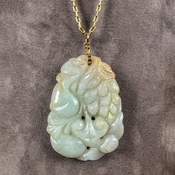 Vintage Carved Jade Pendant sold by Doyle and Doyle an antique and vintage jewelry boutique