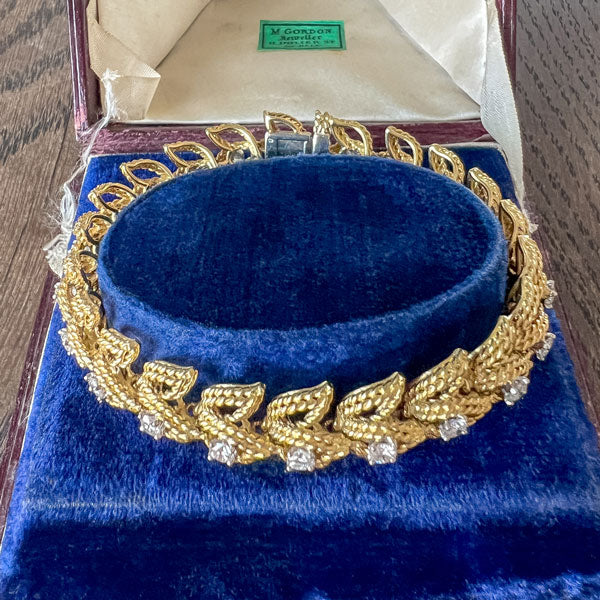 Vintage Diamond Leaf Bracelet sold by Doyle and Doyle an antique and vintage jewelry boutique
