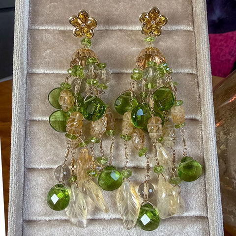 Vintage Peridot & Citrine Drop Earrings sold by Doyle and Doyle an antique and vintage jewelry boutique