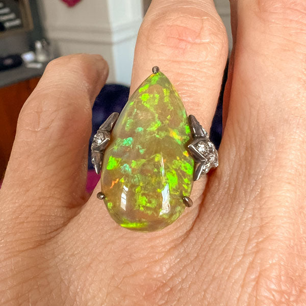 Antique Pear Shaped Opal & Diamond Ring sold by Doyle and Doyle an antique and vintage jewelry boutique