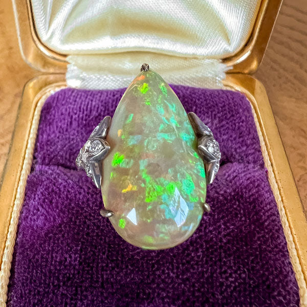 Antique Pear Shaped Opal & Diamond Ring sold by Doyle and Doyle an antique and vintage jewelry boutique