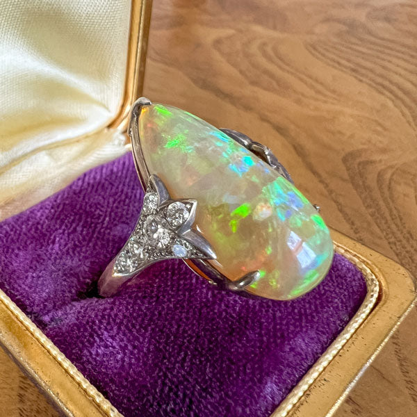 Antique Pear Shaped Opal & Diamond Ring sold by Doyle and Doyle an antique and vintage jewelry boutique