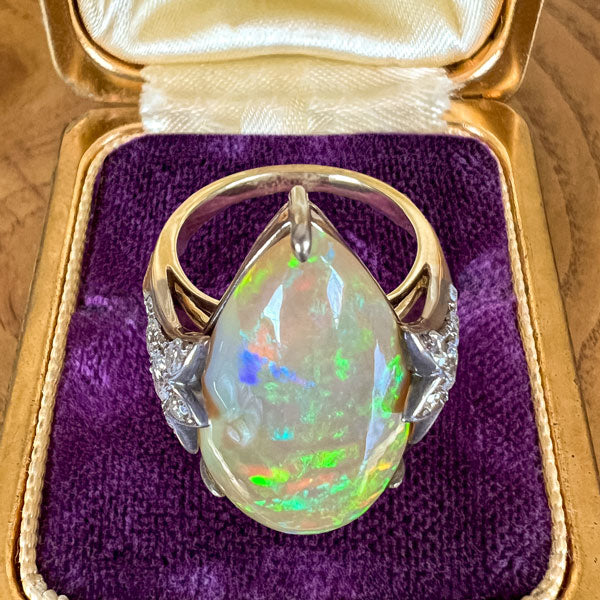 Antique Pear Shaped Opal & Diamond Ring sold by Doyle and Doyle an antique and vintage jewelry boutique
