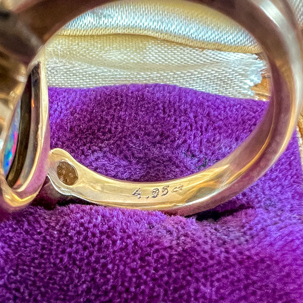 Vintage Pear Shaped Black Opal & Diamond Ring sold by Doyle and Doyle an antique and vintage jewelry boutique