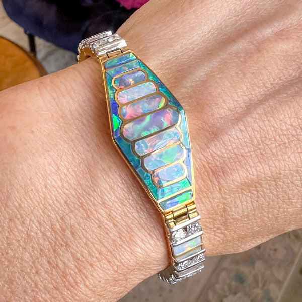 Vintage Opal & Diamond Bracelet sold by Doyle and Doyle an antique and vintage jewelry boutique