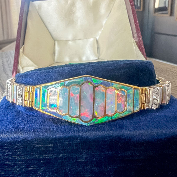 Vintage Opal & Diamond Bracelet sold by Doyle and Doyle an antique and vintage jewelry boutique