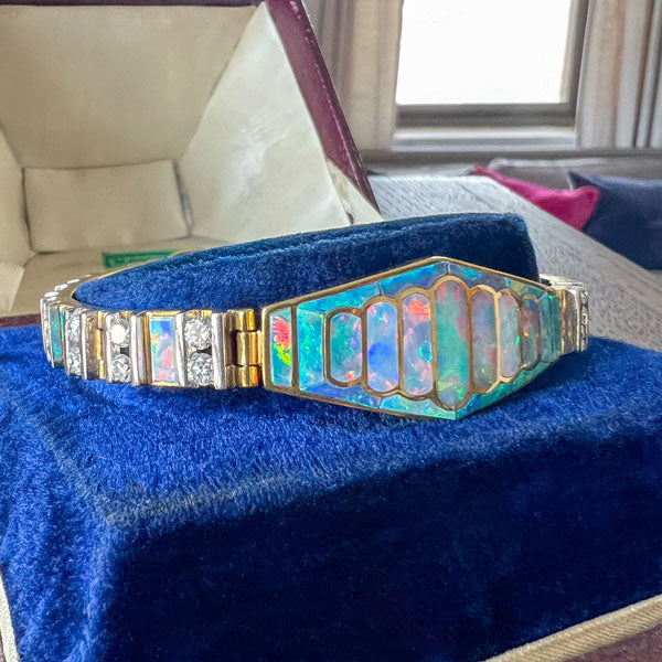 Vintage Opal & Diamond Bracelet sold by Doyle and Doyle an antique and vintage jewelry boutique