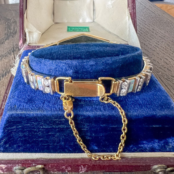 Vintage Opal & Diamond Bracelet sold by Doyle and Doyle an antique and vintage jewelry boutique
