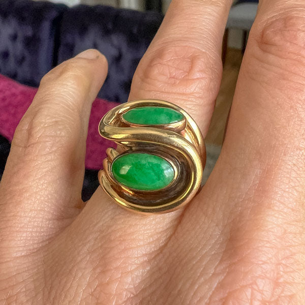 Vintage Jade Cabochon Ring sold by Doyle and Doyle an antique and vintage jewelry boutique