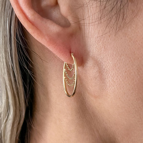 Vintage Oval Chained Hoop Earrings