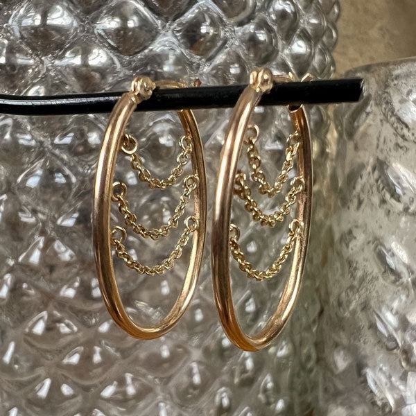 Vintage Oval Chained Hoop Earrings sold by Doyle and Doyle an antique and vintage jewelry boutique