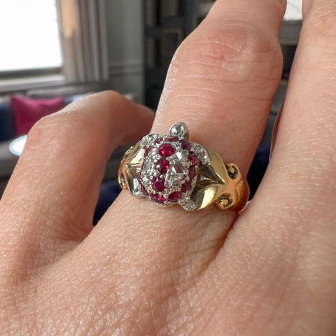 Antique Victorian Ruby & Diamond Turtle Ring