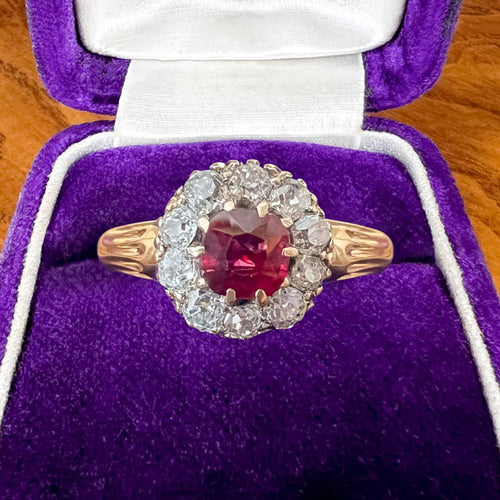 Antique Ruby & Diamond Cluster Ring sold by Doyle and Doyle an antique and vintage jewelry boutique