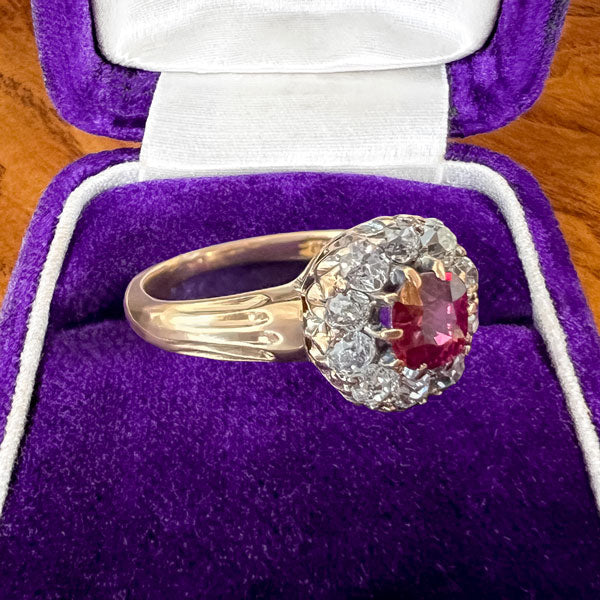 Antique Ruby & Diamond Cluster Ring sold by Doyle and Doyle an antique and vintage jewelry boutique