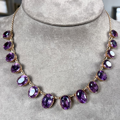 Antique Victorian Amethyst Choker Necklace in gold, sold by Doyle & Doyle an antique and vintage jewelry boutique