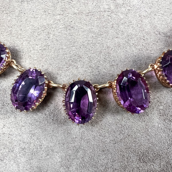 Antique Victorian Amethyst Choker Necklace in gold, sold by Doyle & Doyle an antique and vintage jewelry boutique