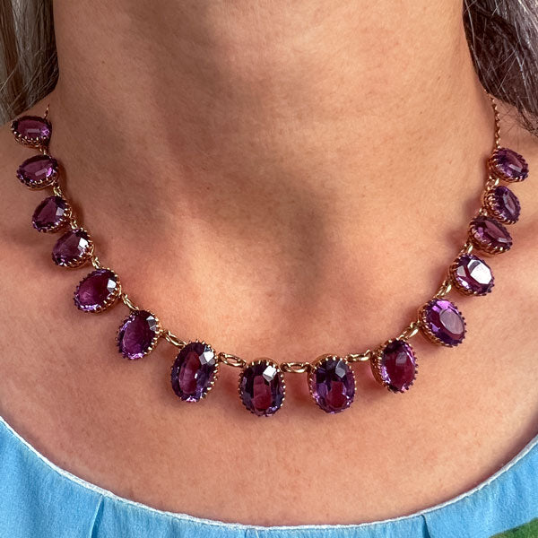 Antique Victorian Amethyst Choker Necklace in gold, sold by Doyle & Doyle an antique and vintage jewelry boutique