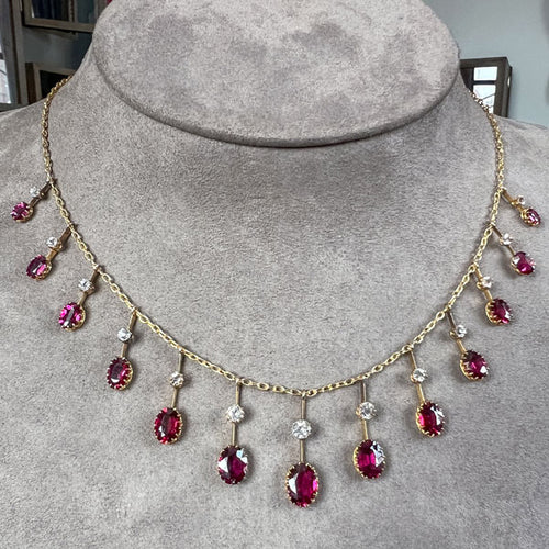 Antique Garnet & White Sapphire Fringe Necklace, from Doyle & Doyle antique and vintage jewelry boutique