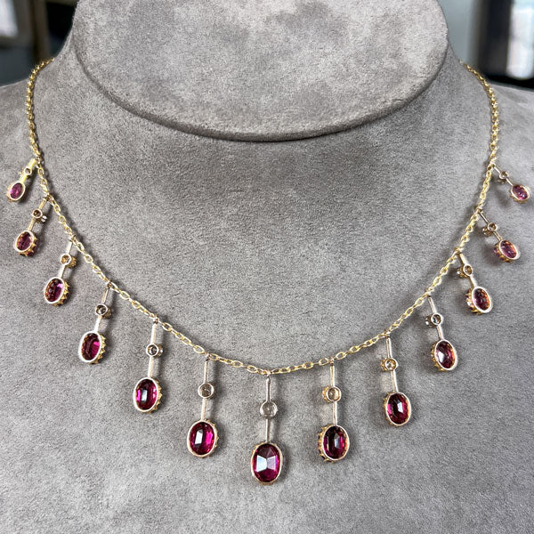 Antique Garnet & White Sapphire Fringe Necklace, from Doyle & Doyle antique and vintage jewelry boutique