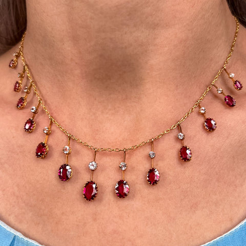 Antique Garnet & White Sapphire Fringe Necklace, from Doyle & Doyle antique and vintage jewelry boutique
