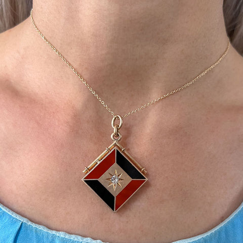 Antique Hardstone & Diamond Locket Pendant with carnelian and onyx,  Doyle & Doyle antique and vintage jewelry boutique