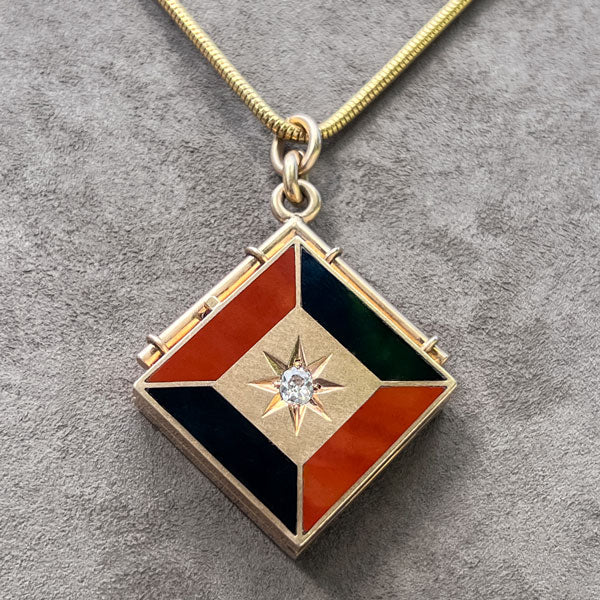 Antique Hardstone & Diamond Locket Pendant with carnelian and onyx,  Doyle & Doyle antique and vintage jewelry boutique