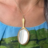 Antique Edwardian Gold Hand Mirror Pendant with angels, sold by Doyle & Doyle antique and vintage jewelry boutique