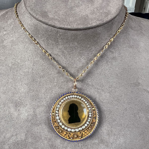 Antique Cannetille Silhouette Locket Pendant sold by Doyle and Doyle an antique and vintage jewelry boutique