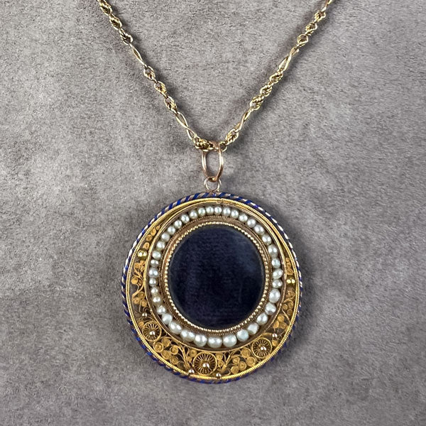 Antique Cannetille Silhouette Locket Pendant sold by Doyle and Doyle an antique and vintage jewelry boutique