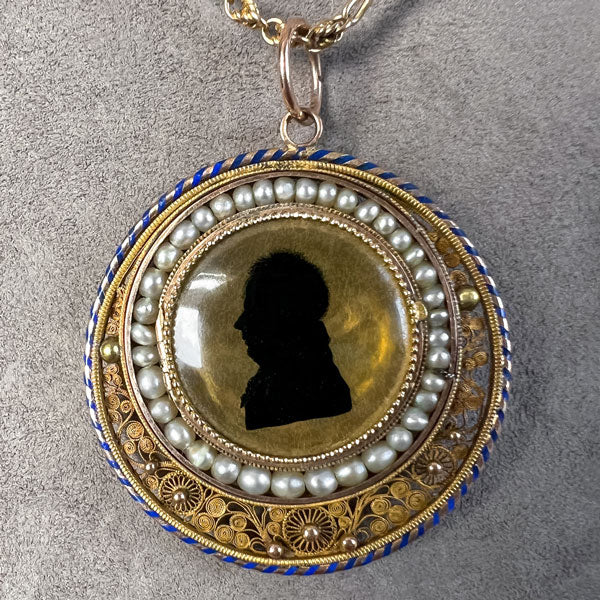 Antique Cannetille Silhouette Locket Pendant sold by Doyle and Doyle an antique and vintage jewelry boutique