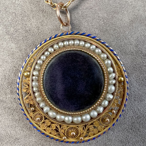 Antique Cannetille Silhouette Locket Pendant sold by Doyle and Doyle an antique and vintage jewelry boutique