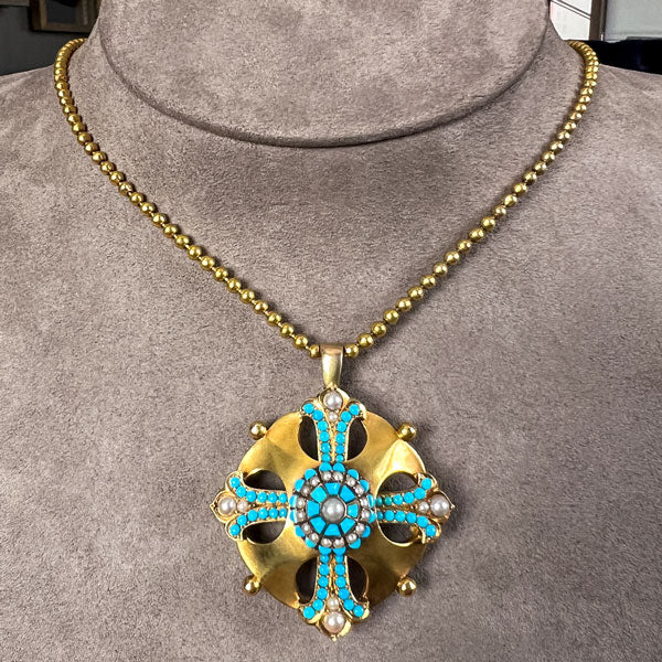 Antique Victorian Turquoise & Pearl Pendant, sold by Doyle & Doyle an antique and vintage jewelry boutique
