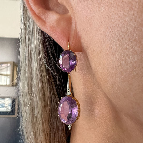Antique Edwardian Amethyst & Enamel Drop Earrings sold by Doyle and Doyle an antique and vintage jewelry boutique