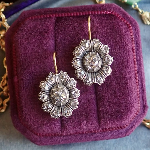 Victorian Diamond Flower Earrings, sold by Doyle & Doyle antique and vintage jewelry boutique