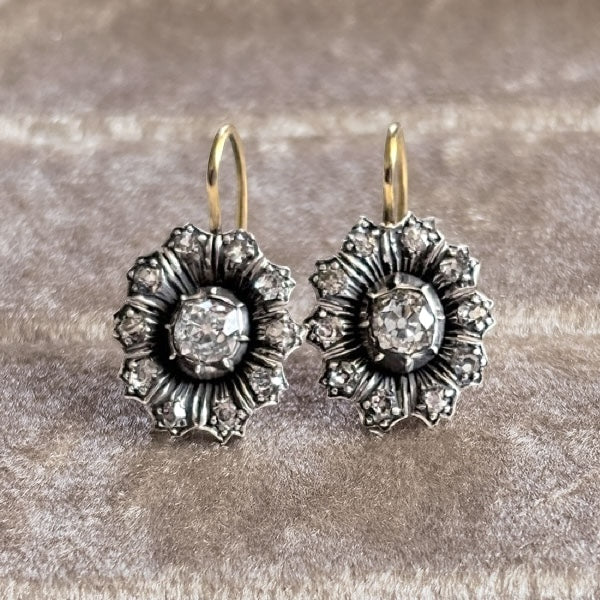 Victorian Diamond Flower Earrings sold by Doyle & Doyle an antique and vintage jewelry boutique