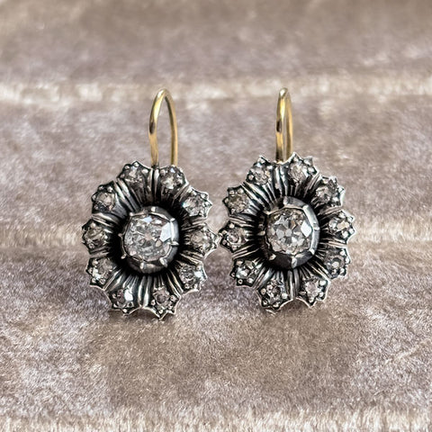 Victorian Diamond Flower Earrings sold by Doyle and Doyle an antique and vintage jewelry boutique