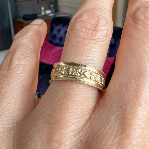 Vintage Patterned Wedding Band Ring, Size 6 3/4