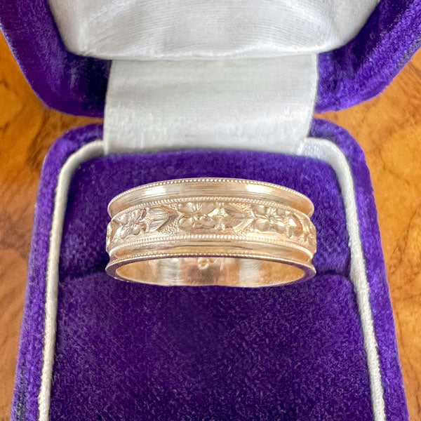 Vintage Wide Patterned Wedding Band Ring sold by Doyle and Doyle an antique and vintage jewelry boutique