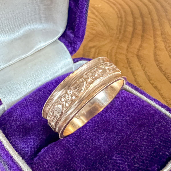 Vintage Wide Patterned Wedding Band Ring sold by Doyle and Doyle an antique and vintage jewelry boutique