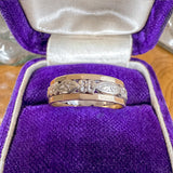 Vintage Wide Patterned Wedding Band Ring, Size 7. sold by Doyle and Doyle an antique and vintage jewelry boutique