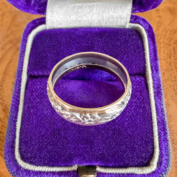 Vintage Wide Patterned Wedding Band Ring, Size 7. sold by Doyle and Doyle an antique and vintage jewelry boutique