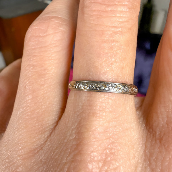 Vintage Patterned Wedding Band Ring, Size 8 1/2 sold by Doyle and Doyle an antique and vintage jewelry boutique