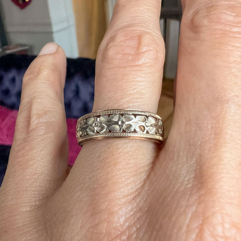 Vintage Wide Patterned Wedding Band Ring, Size 7