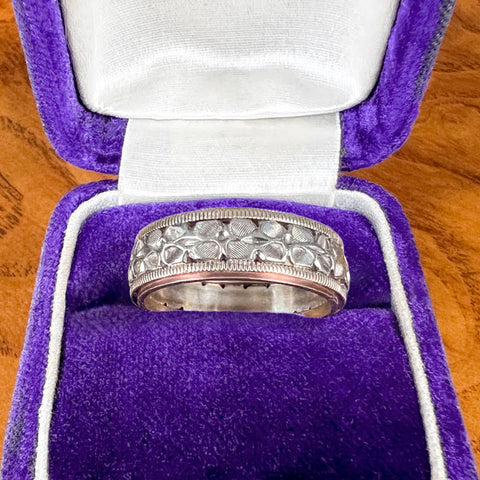 Vintage Wide Patterned Wedding Band Ring, Size 7