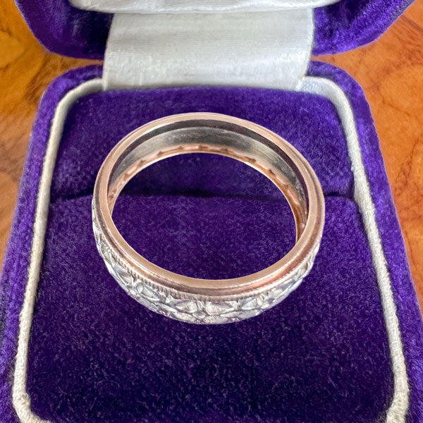 Vintage Wide Patterned Wedding Band Ring, Size 7 sold by Doyle and Doyle an antique and vintage jewelry boutique
