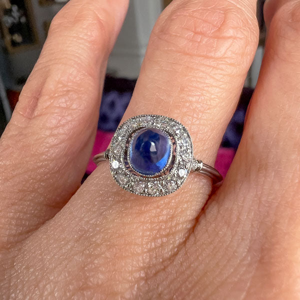 Estate Sugarloaf Sapphire 1.49ct & Diamond Ring sold by Doyle and Doyle an antique and vintage jewelry boutique